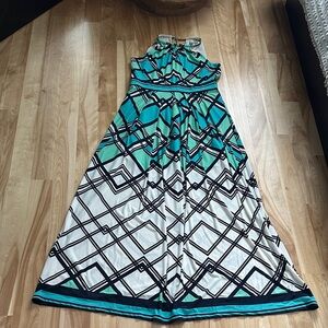 Eliza J Aqua and Black Patterned Maxi Dress